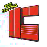 Proslat 4-Piece Glossy Red Cabinet Set with Silver Handles and Powder Coated Worktop