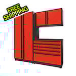 Proslat 4-Piece Glossy Red Cabinet Set with Black Handles and Powder Coated Worktop
