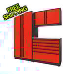 Proslat 4-Piece Glossy Red Cabinet Set with Black Handles and Stainless Steel Worktop