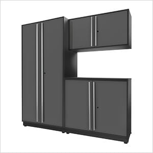 4-Piece Glossy Grey Cabinet Set with Silver Handles and Powder Coated Worktop