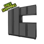 Proslat Fusion Plus 4-Piece Glossy Grey Garage Cabinet Set with Black Handles and Powder Coated Countertop