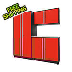 Proslat 4-Piece Glossy Red Cabinet Set with Silver Handles and Stainless Steel Worktop
