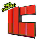 Proslat 4-Piece Glossy Red Cabinet Set with Silver Handles and Powder Coated Worktop