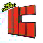 Proslat 4-Piece Glossy Red Cabinet Set with Black Handles and Powder Coated Worktop