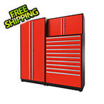 Proslat Garage Cabinets 3-Piece Glossy Red Cabinet Set with Silver Handles