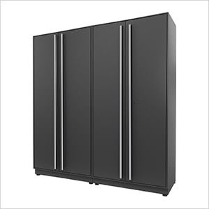 2-Piece Mat Black Tall Garage Cabinet Set with Silver Handles