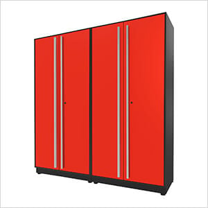2-Piece Glossy Red Tall Garage Cabinet Set with Silver Handles