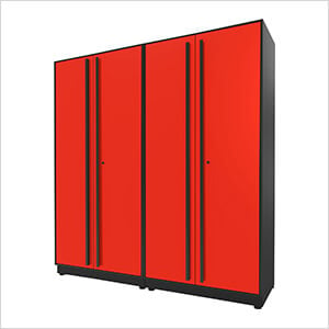 2-Piece Glossy Red Tall Garage Cabinet Set with Black Handles