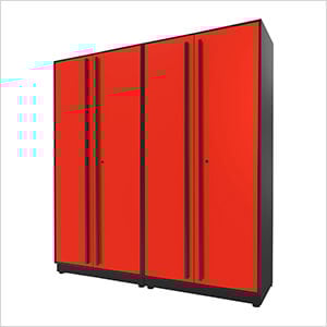 2-Piece Glossy Red Tall Garage Cabinet Set with Black Handles
