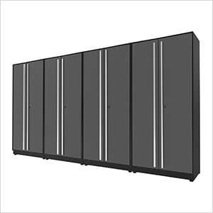 4-Piece Glossy Grey Tall Garage Cabinet Set with Silver Handles