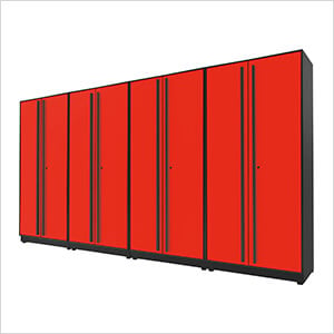 4-Piece Glossy Red Tall Garage Cabinet Set with Black Handles