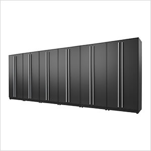 6-Piece Mat Black Tall Garage Cabinet Set with Silver Handles