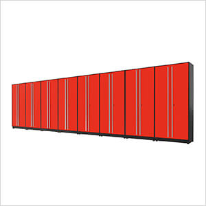 8-Piece Glossy Red Tall Garage Cabinet Set with Silver Handles