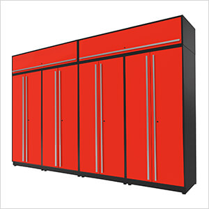 6-Piece Glossy Red Extra Tall Garage Cabinet Set with Silver Handles