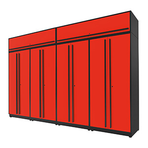 6-Piece Glossy Red Extra Tall Garage Cabinet Set with Black Handles
