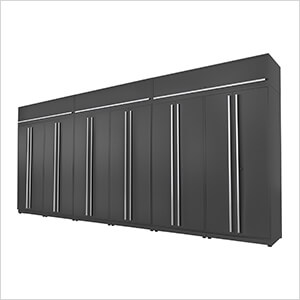 9-Piece Mat Black Extra Tall Garage Cabinet Set with Silver Handles