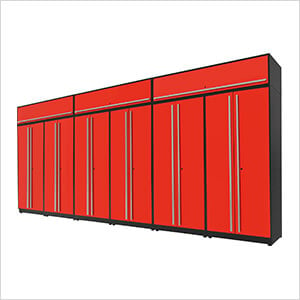 9-Piece Glossy Red Extra Tall Garage Cabinet Set with Silver Handles