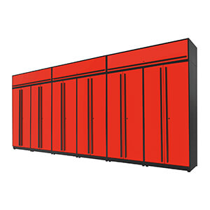 9-Piece Glossy Red Extra Tall Garage Cabinet Set with Black Handles