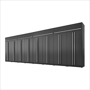 12-Piece Mat Black Extra Tall Garage Cabinet Set with Silver Handles