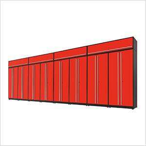 12-Piece Glossy Red Extra Tall Garage Cabinet Set with Silver Handles