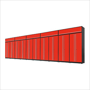 15-Piece Glossy Red Extra Tall Garage Cabinet Set with Silver Handles