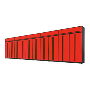 15-Piece Glossy Red Extra Tall Garage Cabinet Set with Black Handles