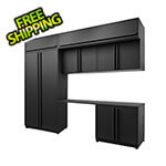 Proslat Fusion Plus 7-Piece Mat Black Garage Cabinet Set with Black Handles and Powder Coated Countertop