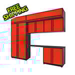 Proslat 7-Piece Glossy Red Cabinet Set with Black Handles and Powder Coated Worktop