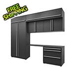 Proslat 7-Piece Mat Black Cabinet Set with Silver Handles and Powder Coated Worktop