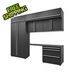 Proslat Garage Cabinets 7-Piece Mat Black Cabinet Set with Silver Handles and Powder Coated Worktop