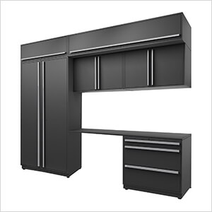 7-Piece Mat Black Cabinet Set with Silver Handles and Powder Coated Worktop