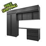 Proslat Garage Cabinets 7-Piece Mat Black Cabinet Set with Black Handles and Powder Coated Worktop