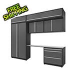Proslat 7-Piece Glossy Grey Cabinet Set with Silver Handles and Stainless Steel Worktop