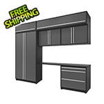 Proslat 7-Piece Glossy Grey Cabinet Set with Silver Handles and Powder Coated Worktop