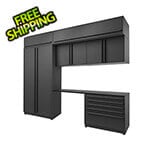 Proslat Garage Cabinets 7-Piece Mat Black Cabinet Set with Black Handles and Powder Coated Worktop