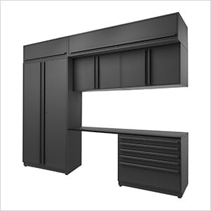 7-Piece Mat Black Cabinet Set with Black Handles and Powder Coated Worktop