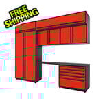 Proslat 7-Piece Glossy Red Cabinet Set with Black Handles and Powder Coated Worktop