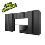 Proslat Fusion Plus 6-Piece Mat Black Garage Cabinet Set with Silver Handles and Powder Coated Countertop