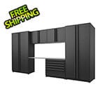 Proslat 6-Piece Mat Black Cabinet Set with Black Handles and Stainless Steel Worktop