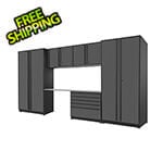 Proslat 6-Piece Glossy Grey Cabinet Set with Black Handles and Stainless Steel Worktop