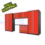 Proslat 6-Piece Glossy Red Cabinet Set with Silver Handles and Powder Coated Worktop