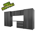 Proslat Garage Cabinets 6-Piece Mat Black Cabinet Set with Silver Handles and Powder Coated Worktop