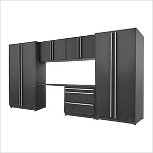 6-Piece Mat Black Cabinet Set with Silver Handles and Powder Coated Worktop