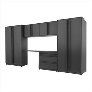 6-Piece Mat Black Cabinet Set with Black Handles and Powder Coated Worktop
