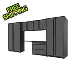 Proslat 6-Piece Glossy Grey Cabinet Set with Black Handles and Powder Coated Worktop