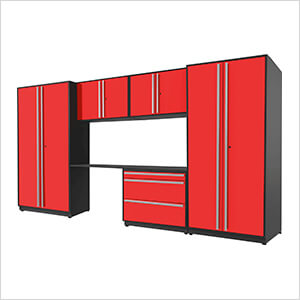 6-Piece Glossy Red Cabinet Set with Silver Handles and Powder Coated Worktop