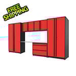 Proslat 6-Piece Glossy Red Cabinet Set with Black Handles and Stainless Steel Worktop