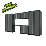 Proslat 6-Piece Glossy Grey Cabinet Set with Silver Handles and Powder Coated Worktop