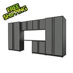 Proslat 6-Piece Glossy Grey Cabinet Set with Black Handles and Powder Coated Worktop