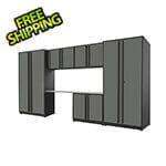 Proslat 6-Piece Glossy Grey Cabinet Set with Black Handles and Stainless Steel Worktop